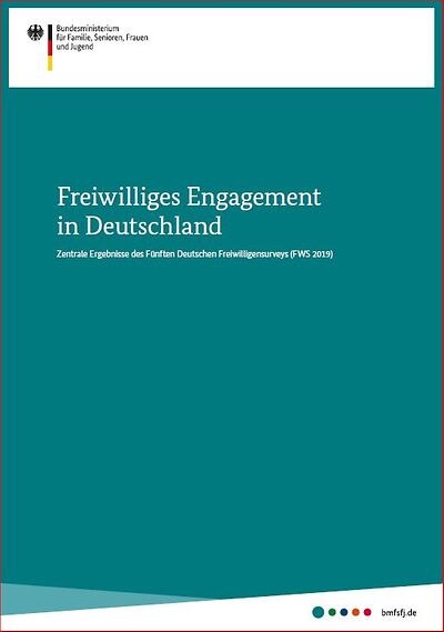 Titelbild des Bundesfreiwilligen-Surveys. Auf blauem Hintergrund steht der Titel mit weißer Schrift. Herausgeber ist das Bundesministerium für Familie, Senioren, Frauen und Jugend.